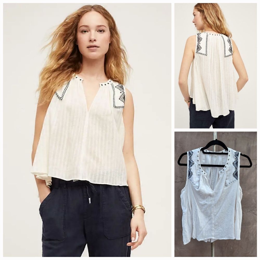 Anthropologie floreat Milana embroidered sleeveless blouse